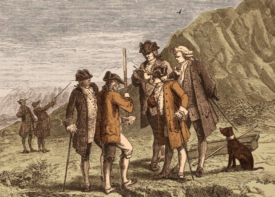Expériences du Puy-de-Dôme sur la pesanteur de l’air.
Gravure (colorisée) extraite de Les merveilles de la sciences ou Description populaire des inventions modernes (Tome 1), paru en 1867 Gravura sobre o experimento de Pascal no monte Puy de Dôme